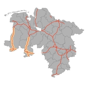 Zuständigkeit des Geschäftsbereichs Osnabrück auf Bundesautobahnen