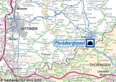 Lage des geplanten Pferdebergtunnels im Zuge der B 247 bei Duderstadt