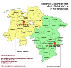 Regionale Zuständigkeiten der Luftfahrtbehörde in Niedersachsen
