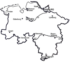 Autobahnen in Niedersachsen, Stand 1950.