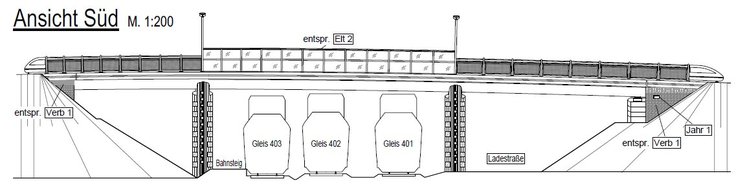 Schematische Ansicht der neuen Brücke über die Bahnstrecke im Zuge der L 134