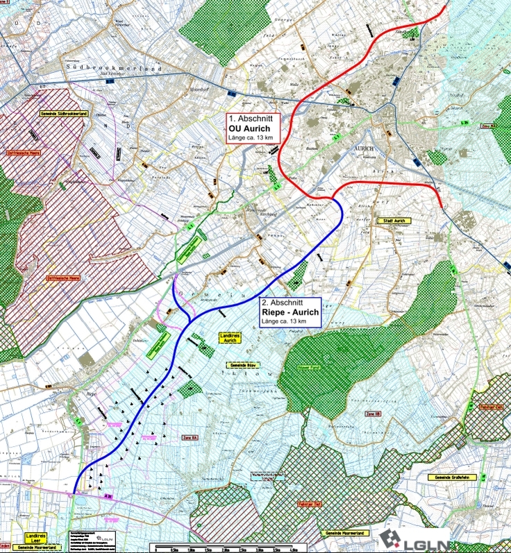 Aktuelle Trassenführung der neuen Bundesstraße 210