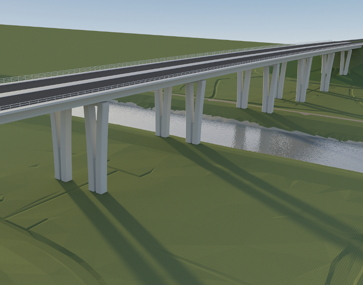 Visualisierung der neuen Huntebrücke (Vorzugsvariante) aus der Vogelperspektive