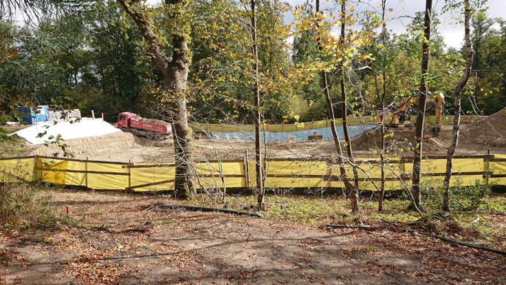 Blick auf die Baugrube des Brückenbauwerks WE1; Foto vom 12. Oktober 2020.