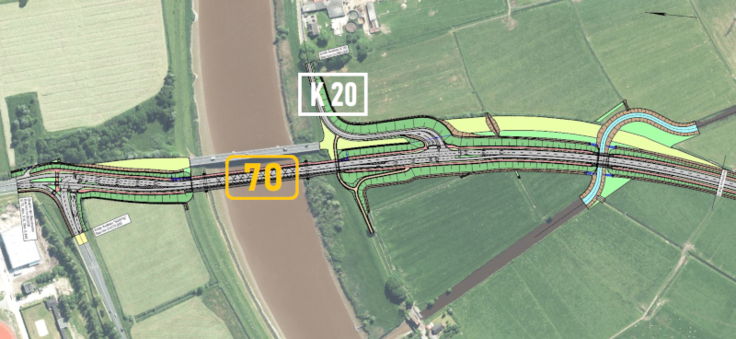 Der Einmündungsbereich der K 20 (Nettelburger Straße) in die B 70