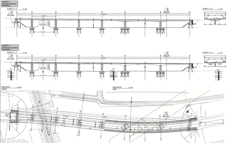 Zwei Varianten für den Neubau des Bauwerks 2 über die DB-Strecke