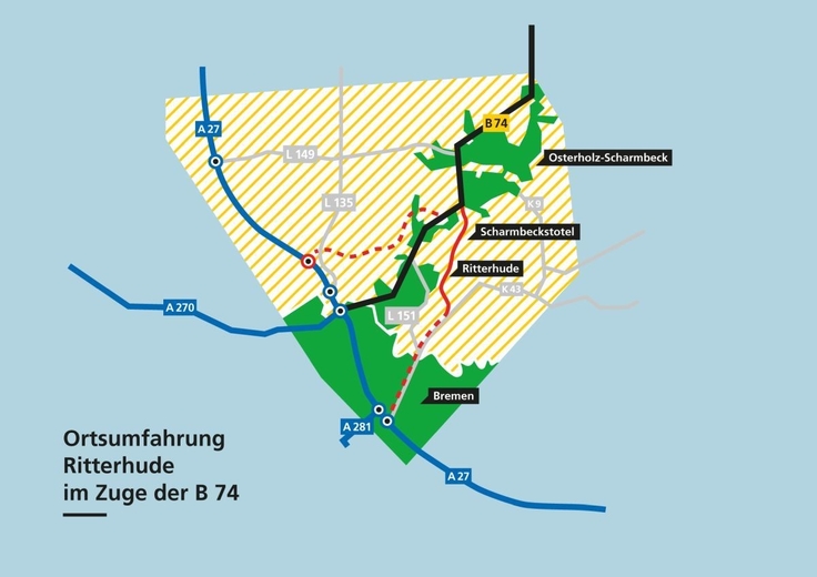 Planungsraum der Ortsumfahrung Ritterhude (B 74)