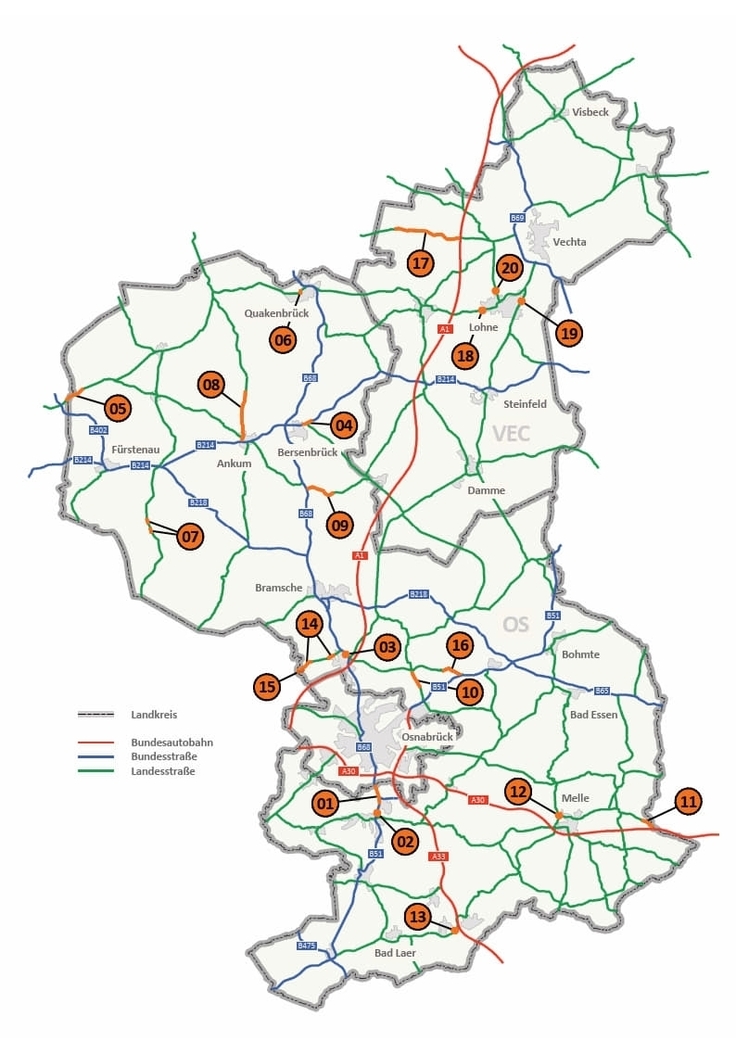 Baustellen im Geschäftsbereich Osnabrück im Jahr 2026