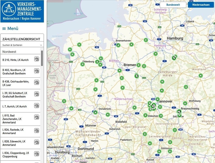 Radverkehrszählstellenübersicht in der VMZ